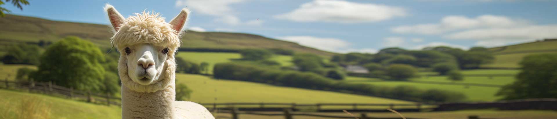 Alpaca grazing in British countryside