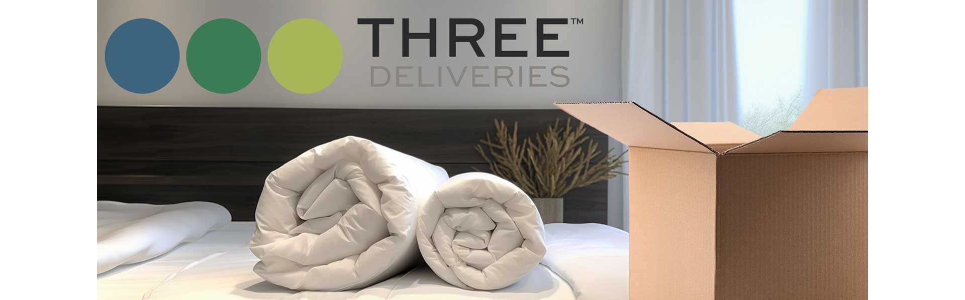 Free next day delivery with three duvets featuring two duvets on a bed.