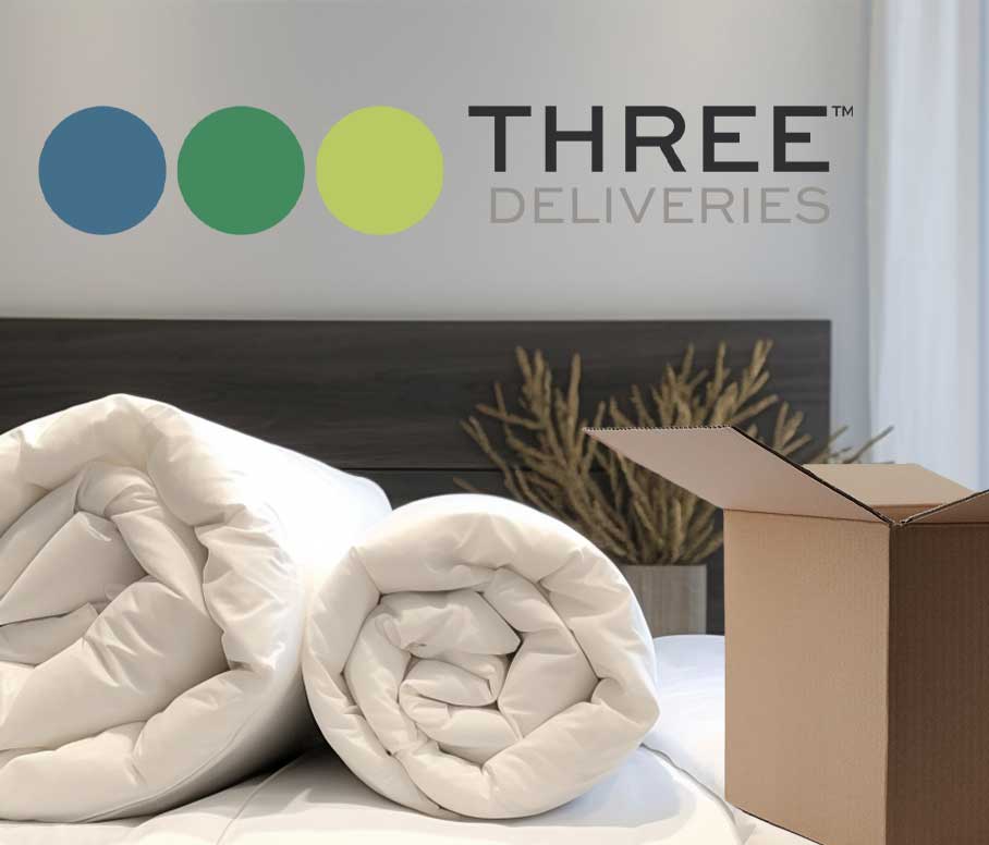 Free next day delivery with three duvets featuring two duvets on a bed.