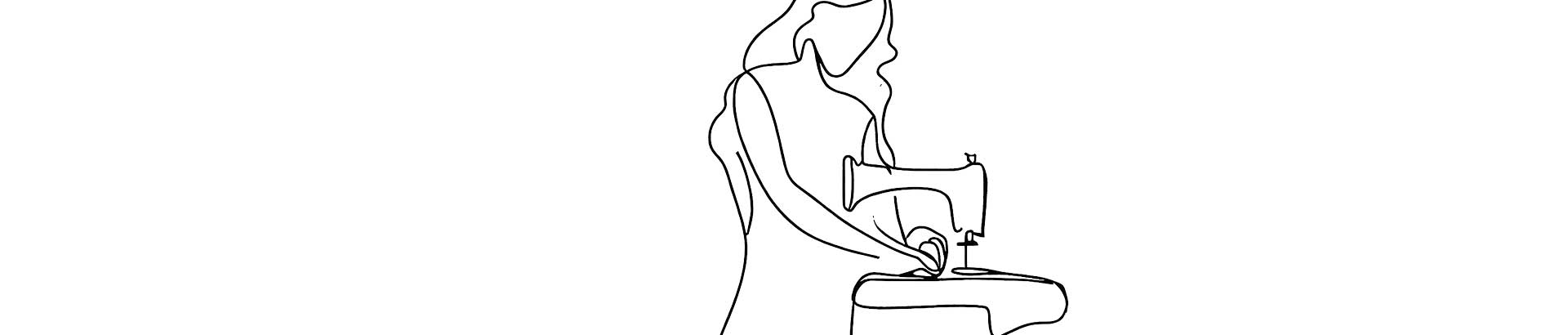 Line drawing of a skilled seamstress meticulously crafting a THREE Duvets partner duvet.