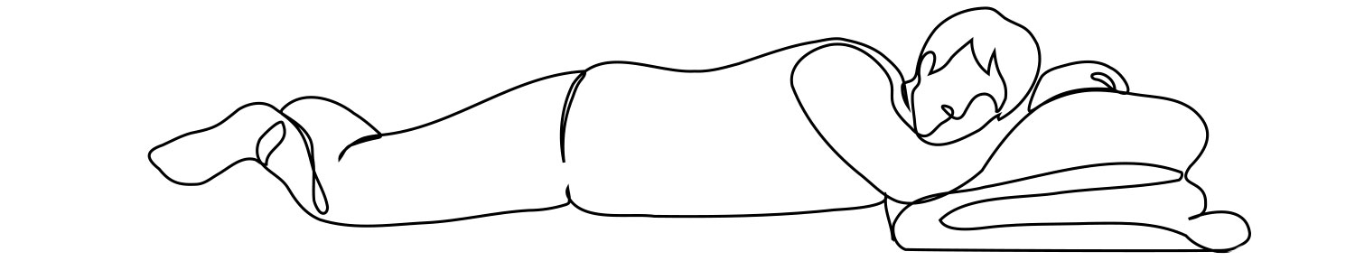 Line drawing of a man laying on some pillow as he cannot regulate body temperature.